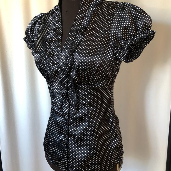 Black and white satin women's blouse - Picture 2 of 5